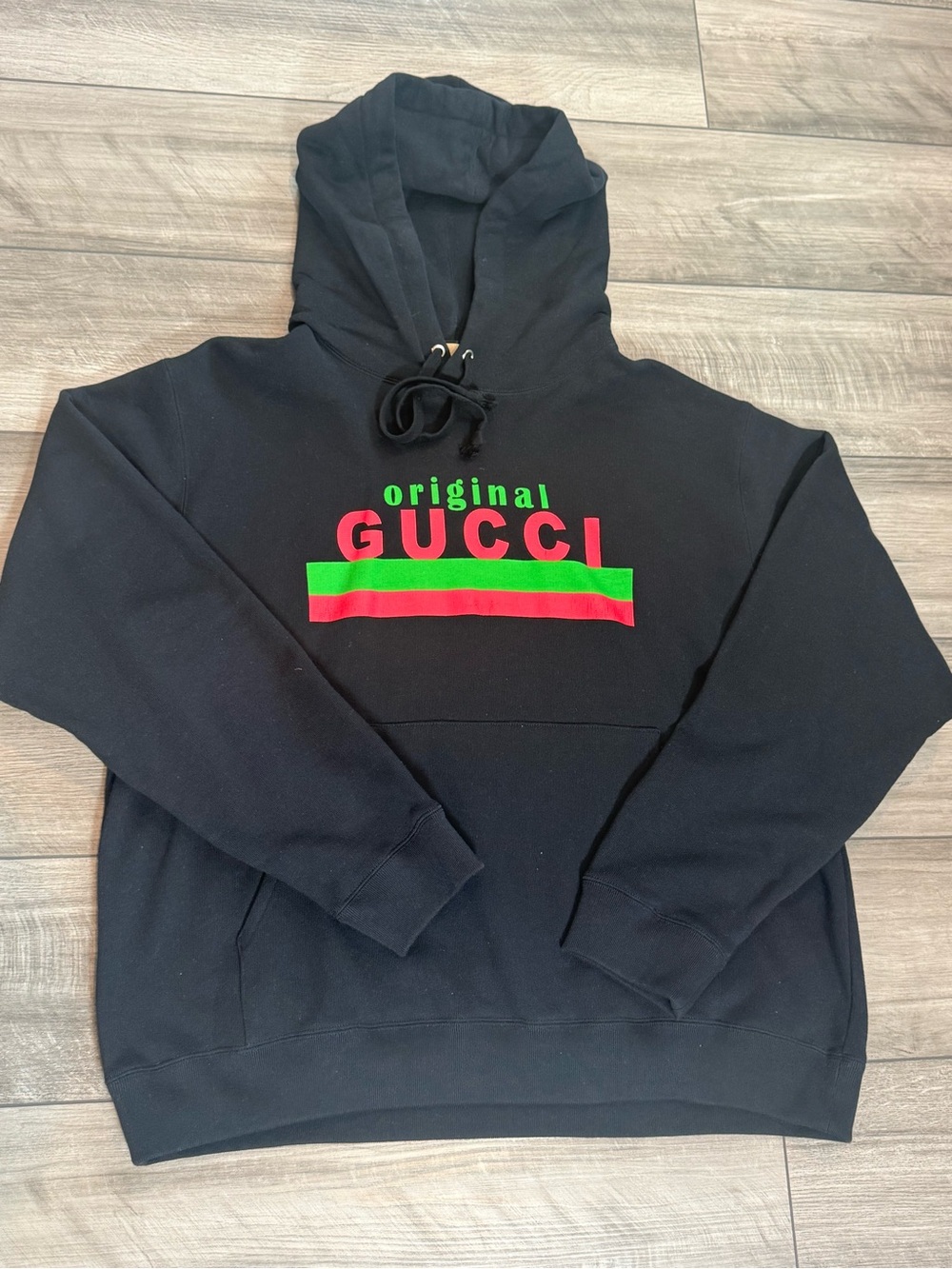 Gucci Black Hoodie with Red & Green Logo Stripe